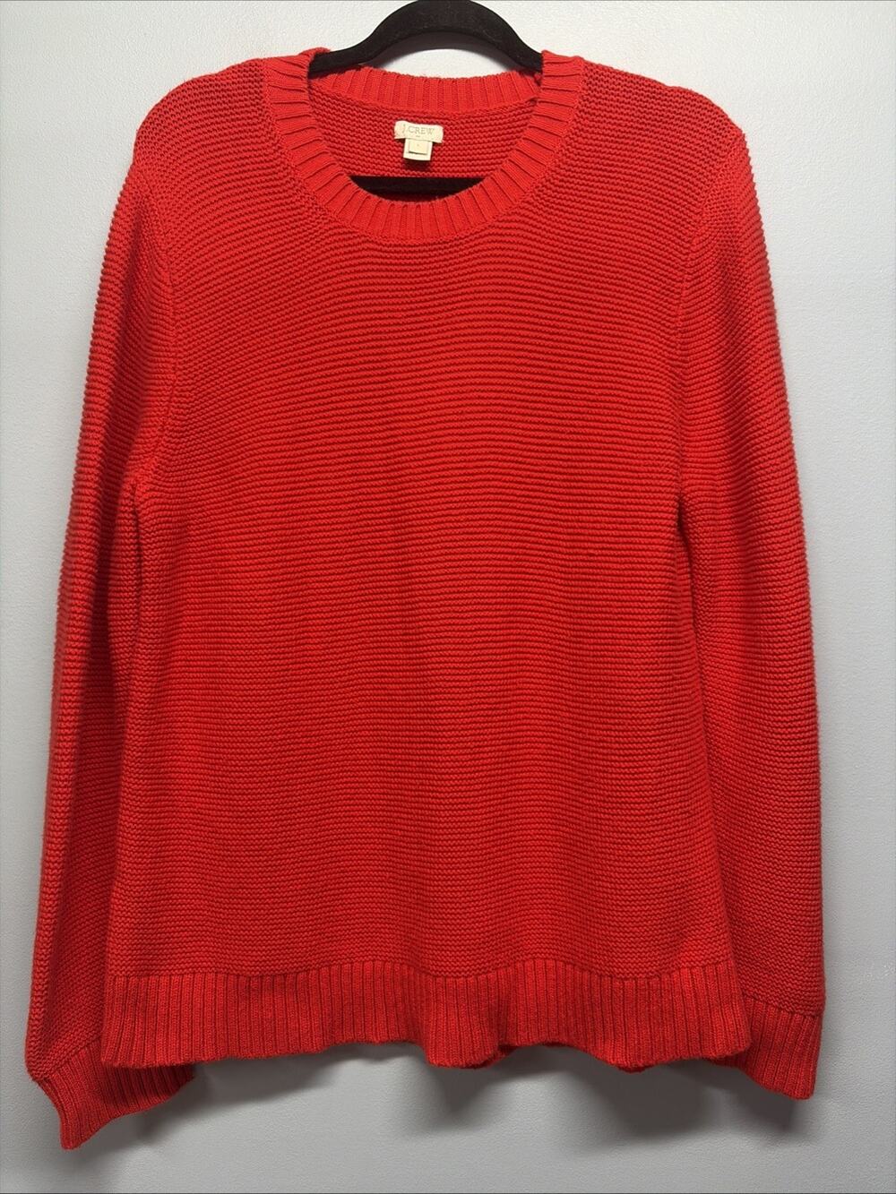 J.Crew Womens Red Knit Sweater Large Crewneck Pullover Ribbed Cuffs Casual Warm